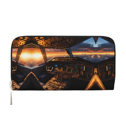 WZYCWB Flugzeug-Cockpit, bedruckte Geldbörse mit Reißverschluss, perfekt für Reisen, Business, und Alltag. Hält Handys und Bargeld. von WZYCWB