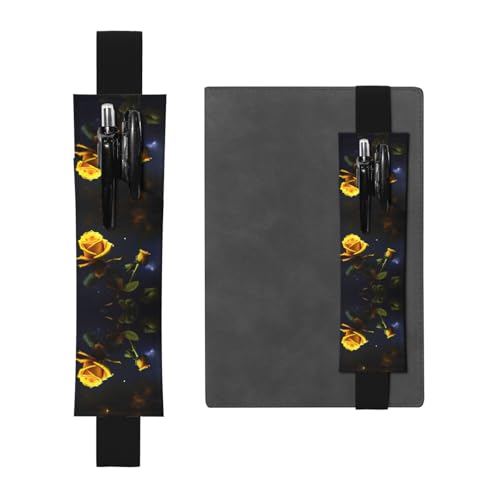 WZYCWB Gelbe Rosen Sternennacht gedruckt große Kapazität PVC Stifthalter + kreatives Tagebuch Stiftetasche Set mit Gummiband Anti-Rutsch-Design von WZYCWB