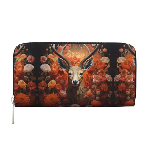 WZYCWB Geldbörse mit Antilopen- und Blumenmuster, mit Reißverschluss, perfekt für Reisen, Business, und Alltag. Hält Handys und Bargeld. von WZYCWB