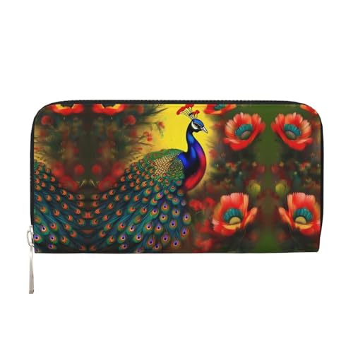 WZYCWB Geldbörse mit Pfauenblumen, bedruckt, mit Reißverschluss, perfekt für Reisen, Business und den Alltag. Hält Handys und Bargeld. von WZYCWB
