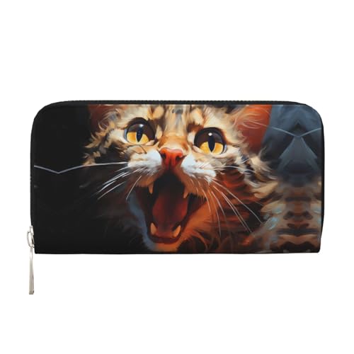 WZYCWB Geldbörse mit offenem Mund und Katzenkopf-Motiv, bedruckt, mit Reißverschluss, perfekt für Reisen, Business und den Alltag. Hält Handys und Bargeld. von WZYCWB