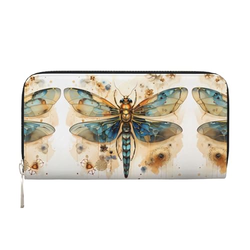 WZYCWB Goldene zarte Libelle auf gelbem Hintergrund, bedruckte Geldbörse mit Reißverschluss, perfekt für Reisen, Business und Alltag. Hält Handys und Bargeld von WZYCWB