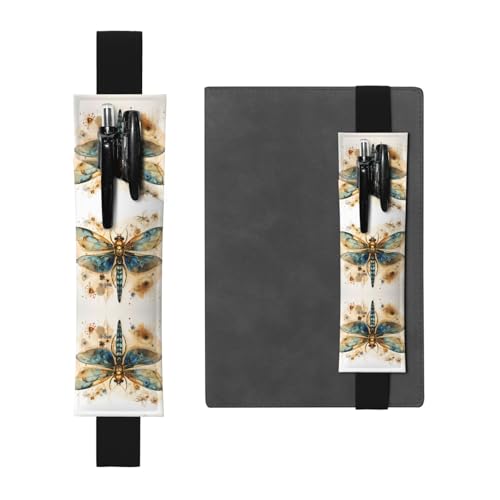 WZYCWB Goldene zarte Libelle auf gelbem Hintergrund, bedruckter großer PVC-Stifthalter + kreatives Tagebuch-Stifttaschen-Set mit Gummiband, Anti-Rutsch-Design von WZYCWB
