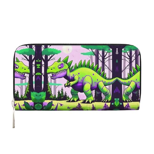 WZYCWB Grüne Dinosaurier-bedruckte Geldbörse mit Reißverschluss, perfekt für Reisen, Business und den Alltag. Hält Handys und Bargeld. von WZYCWB