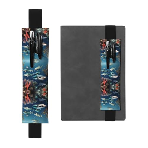 WZYCWB Haie unter dem Meer bedruckter großer Kapazität PVC-Stifthalter + kreatives Tagebuch Stiftebeutel-Set mit Gummiband, Anti-Rutsch-Design von WZYCWB