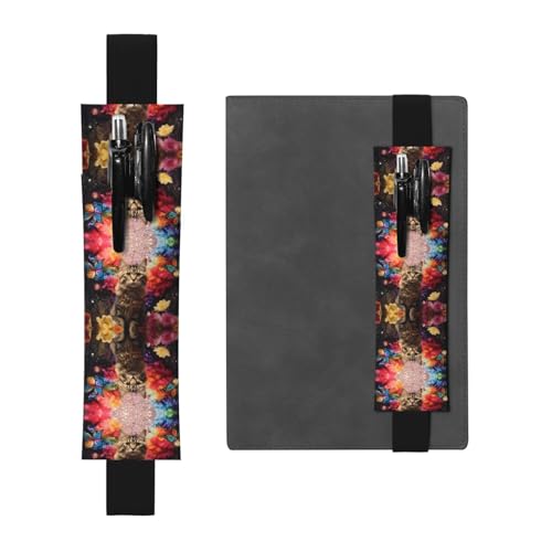 WZYCWB Kätzchen in den Blumen bedruckter großer Kapazität PVC-Stifthalter + kreatives Tagebuch Stiftebeutel-Set mit Gummiband, Anti-Rutsch-Design von WZYCWB