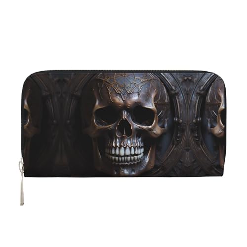 WZYCWB Kupferfarbene Geldbörse mit Totenkopf-Motiv, mit Reißverschluss, perfekt für Reisen, Business und den Alltag. Hält Handys und Bargeld. von WZYCWB
