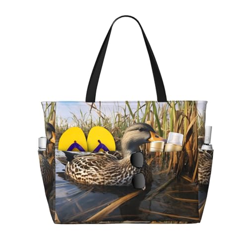 WZYCWB Leisurely Mallard Duck Beach Bag Large Travel Bag Gym Swimming Pool Zipper Storage Bag von WZYCWB