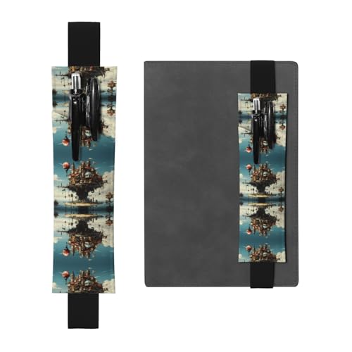 WZYCWB Levitating Cities Bedruckter großer Kapazität PVC-Stifthalter + kreatives Tagebuch Stiftetasche Set mit Gummiband Anti-Rutsch-Design von WZYCWB