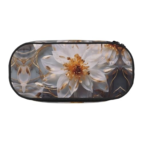 WZYCWB Lilies Edged with Gold Large Capacity Pencil Bag - Multifunctional Storage Box, Portable and Durable Pencil Bag for Office and School Supplies, Schwarz , Einheitsgröße, Kosmetikkoffer von WZYCWB