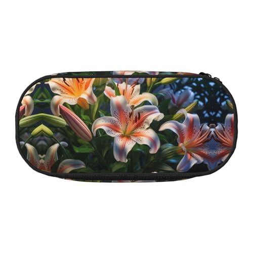 WZYCWB Lilies in Bloom Federmäppchen mit großer Kapazität – Multifunktionale Aufbewahrungsbox, tragbare und langlebige Bleistifttasche für Büro- und Schulbedarf, Schwarz , Einheitsgröße von WZYCWB