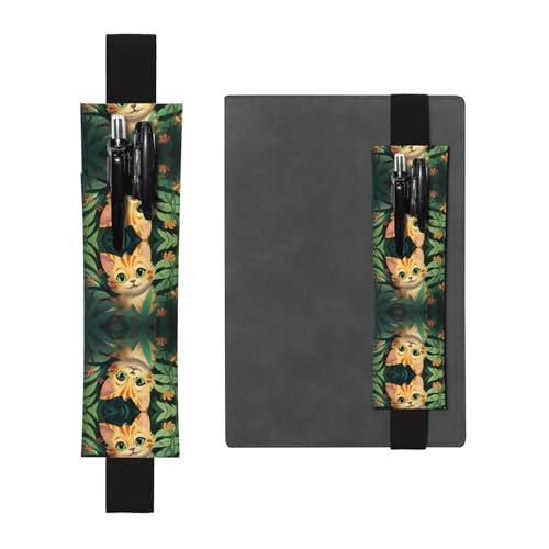 WZYCWB Lively Cartoon-Katze, bedruckter großer PVC-Stifthalter + kreatives Tagebuch-Stifttaschen-Set mit Gummiband, Anti-Rutsch-Design von WZYCWB