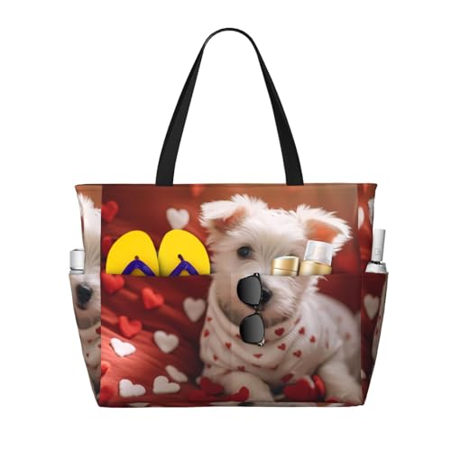 WZYCWB Love Card Fancy Puppy Beach Bag Large Travel Bag Gym Swimming Pool Zipper Storage Bag von WZYCWB