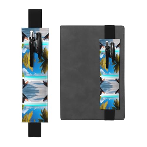 WZYCWB Maldives Holidays bedruckter großer PVC-Stifthalter + kreatives Tagebuch-Stifttaschen-Set mit Gummiband, Anti-Rutsch-Design von WZYCWB