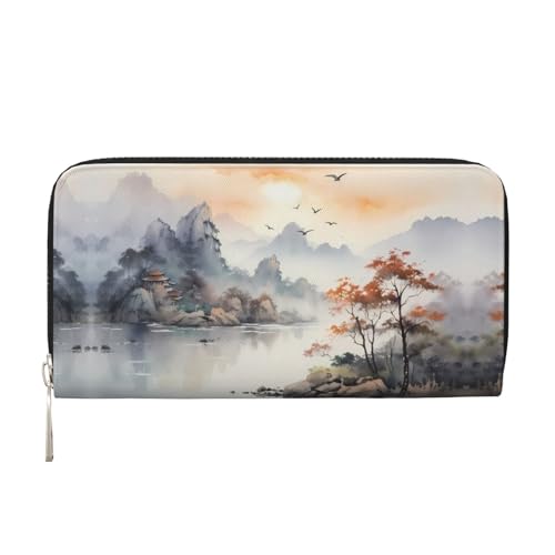 WZYCWB Malerei von Vögeln und Bergen Bedruckte Geldbörse mit Reißverschluss, perfekt für Reisen, Business und Alltag. Hält Handys und Bargeld. von WZYCWB
