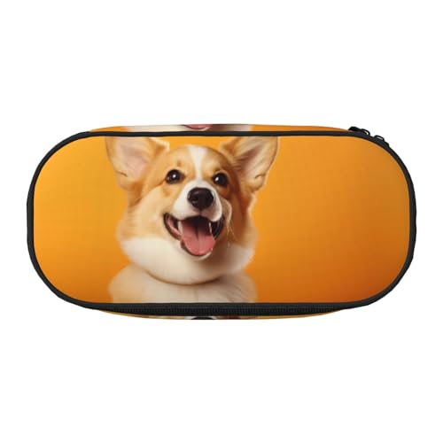 WZYCWB Mischievous Corgi Federmäppchen mit großer Kapazität – Multifunktionale Aufbewahrungsbox, tragbare und langlebige Bleistifttasche für Büro- und Schulbedarf, Schwarz , Einheitsgröße von WZYCWB