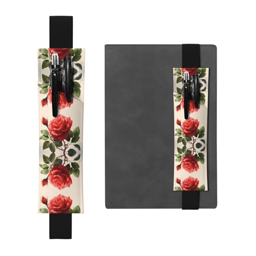 WZYCWB Nice Roses bedruckter großer PVC-Stifthalter + kreatives Tagebuch-Stifttaschen-Set mit Gummiband, Anti-Rutsch-Design von WZYCWB
