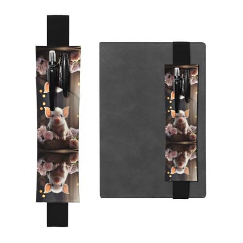 WZYCWB Niedliches junges Schweinchen bedrucktes großes Fassungsvermögen PVC-Stifthalter + kreatives Tagebuch-Stifttaschen-Set mit Gummiband, Anti-Rutsch-Design von WZYCWB