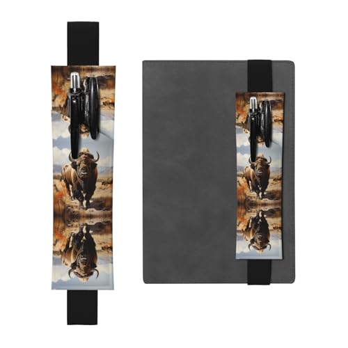 WZYCWB Nordamerikanischer Bison Herd bedruckter großer PVC-Stifthalter + kreatives Tagebuch-Stifttaschen-Set mit Gummiband, Anti-Rutsch-Design von WZYCWB