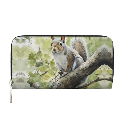 WZYCWB Ölgemälde graues Eichhörnchen bedrucktes Portemonnaie mit Reißverschluss, perfekt für Reisen, Business und den Alltag. Hält Handys und Bargeld. von WZYCWB