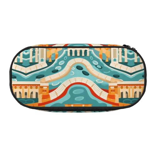 WZYCWB Old Street Buildings Federmäppchen mit großer Kapazität – Multifunktionale Aufbewahrungsbox, tragbare und langlebige Bleistifttasche für Büro- und Schulbedarf, Schwarz , Einheitsgröße von WZYCWB