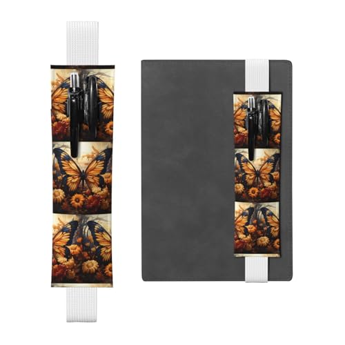 WZYCWB Orange-gelbe Schmetterlingsfeldblumen, Tagebuch-Federmäppchen, PVC-Stifthalter und Stifthalter mit Gummibändern und Lesezeichen sind die beste Geschenkidee. von WZYCWB