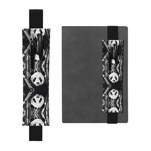 WZYCWB Panda Schwarz-Weiß-Zeichnung gedruckt große Kapazität PVC Stifthalter + kreatives Tagebuch Stiftetasche Set mit Gummiband Anti-Rutsch-Design von WZYCWB