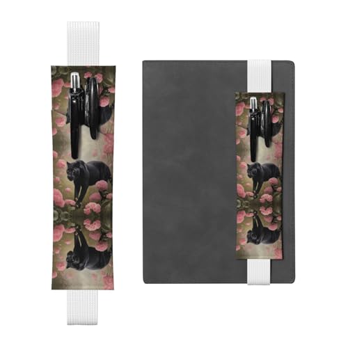 WZYCWB Panther among Pink Flowers Diary Federmäppchen, PVC-Stifthalter und Stifthalter mit Gummibändern und Lesezeichen sind die beste Geschenkidee. von WZYCWB