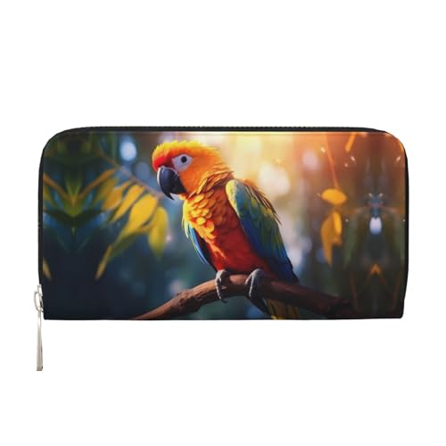 WZYCWB Papagei auf einem Ast Bedruckte Geldbörse mit Reißverschluss, perfekt für Reisen, Business und den Alltag. Hält Handys und Bargeld. von WZYCWB