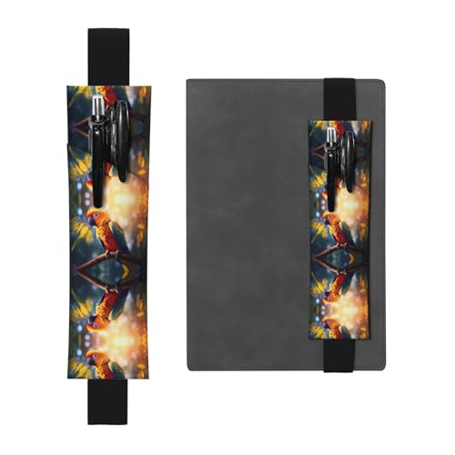 WZYCWB Papagei auf einem Ast bedruckter großer Kapazität PVC-Stifthalter + kreatives Tagebuch Stiftetasche Set mit Gummiband Anti-Rutsch-Design von WZYCWB