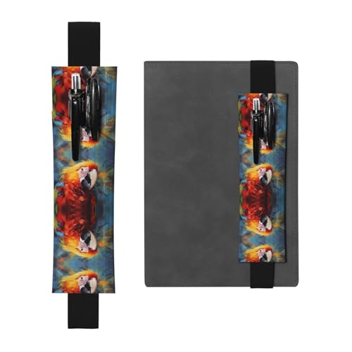 WZYCWB Papagei mit bunten Federn, bedruckter großer PVC-Stifthalter + kreatives Tagebuch-Stifttaschen-Set mit Gummiband, rutschfestes Design von WZYCWB