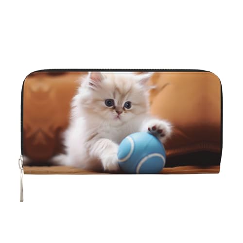 WZYCWB Perserkatze, die mit einem Ball spielt, bedruckte Geldbörse mit Reißverschluss, perfekt für Reisen, Business und den Alltag. Hält Handys und Bargeld. von WZYCWB