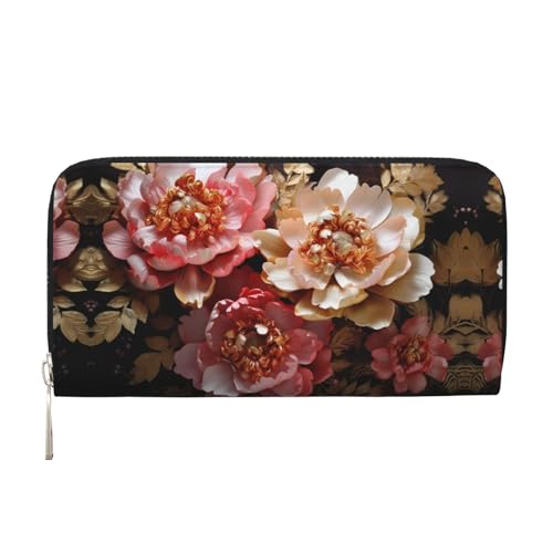 WZYCWB Pfingstrose von Gold Bedruckte Geldbörse mit Reißverschluss, perfekt für Reisen, Business und Alltag. Hält Handys und Bargeld. von WZYCWB