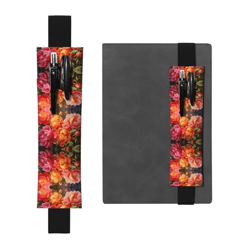 WZYCWB Pfingstrosen in voller Blüte bedruckter großer Kapazität PVC-Stifthalter + kreatives Tagebuch-Stifttaschen-Set mit Gummiband, Anti-Rutsch-Design von WZYCWB