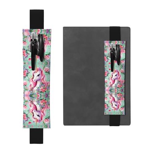 WZYCWB Pinkes Einhorn-bedrucktes großes Fassungsvermögen PVC-Stifthalter + kreatives Tagebuch-Stifttaschen-Set mit Gummiband, Anti-Rutsch-Design von WZYCWB
