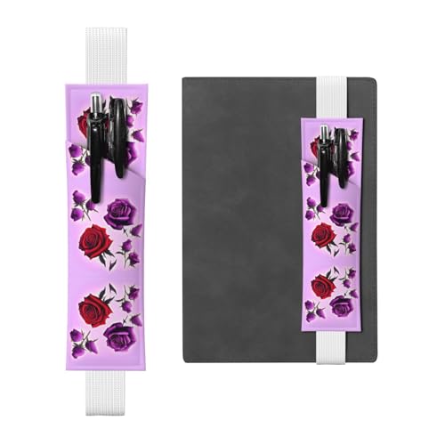 WZYCWB Rote und lila Rosen Tagebuch Federmäppchen, PVC-Stifthalter und Stifthalter mit Gummibändern und Lesezeichen sind die beste Geschenkwahl. von WZYCWB