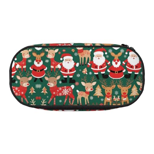 WZYCWB Santa Claus und Christmas Deer Große Kapazität Federmäppchen - Multifunktionale Aufbewahrungsbox, Tragbare und langlebige Bleistifttasche für Büro- und Schulbedarf, Schwarz , Einheitsgröße von WZYCWB