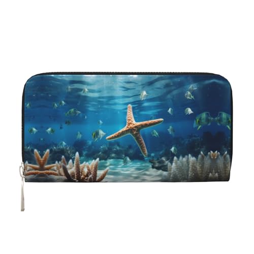 WZYCWB Schöne Seestern-bedruckte Geldbörse mit Reißverschluss, perfekt für Reisen, Business und den Alltag. Hält Handys und Bargeld. von WZYCWB