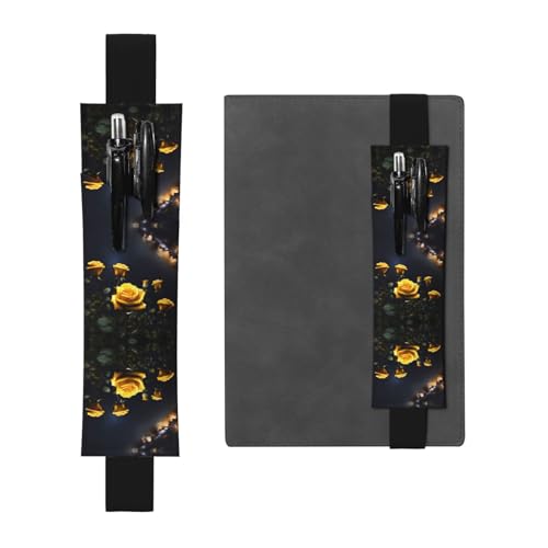 WZYCWB Schöne gelbe Rosen bedruckt große Kapazität PVC Stifthalter + kreatives Tagebuch Stiftebeutel Set mit Gummiband Anti-Rutsch-Design von WZYCWB