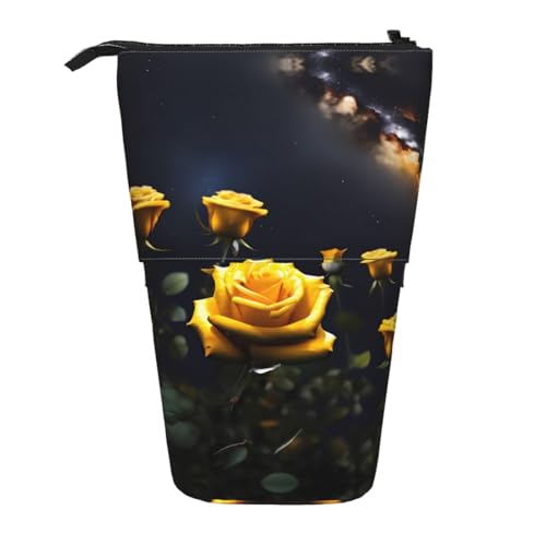 WZYCWB Schöner einziehbarer Stifthalter mit gelben Rosen für Wohnheim oder Büro. von WZYCWB