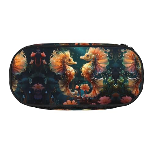 WZYCWB Schönes Seepferdchen-Paar-Federmäppchen mit großer Kapazität – Multifunktionale Aufbewahrungsbox, tragbare und langlebige Bleistifttasche für Büro- und Schulbedarf, Schwarz , Einheitsgröße von WZYCWB