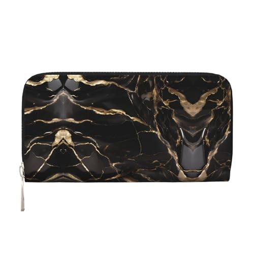 WZYCWB Schwarz-goldener Marmor-Druck Geldbörse mit Reißverschluss, perfekt für Reisen, Business und den Alltag. Hält Handys und Bargeld. von WZYCWB
