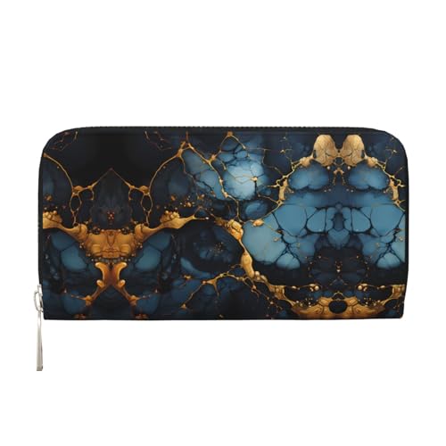 WZYCWB Schwarz-goldfarbene marmorierte bedruckte Geldbörse mit Reißverschluss, perfekt für Reisen, Business und den Alltag. Hält Handys und Bargeld. von WZYCWB