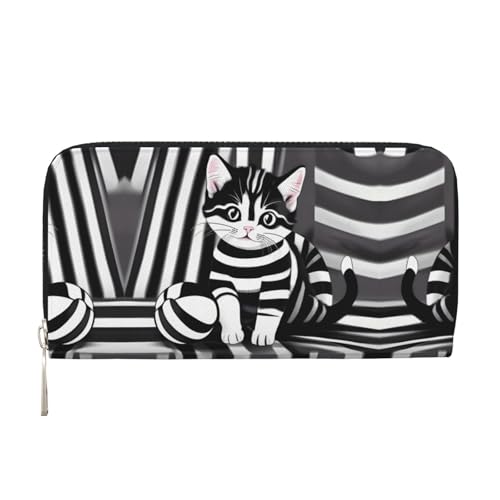WZYCWB Schwarz-weiß gestreiftes Kätzchen, bedruckte Geldbörse mit Reißverschluss, perfekt für Reisen, Business und den Alltag. Hält Handys und Bargeld. von WZYCWB