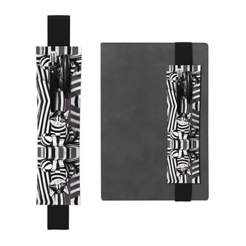 WZYCWB Schwarz-weiß gestreiftes Kätzchen-bedrucktes großes Fassungsvermögen PVC-Stifthalter + kreatives Tagebuch-Stifttaschen-Set mit Gummiband, Anti-Rutsch-Design von WZYCWB