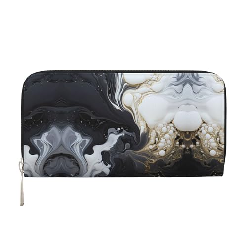 WZYCWB Schwarz-weiße Marmorierung bedruckte Geldbörse mit Reißverschluss, perfekt für Reisen, Business und den Alltag. Hält Handys und Bargeld. von WZYCWB