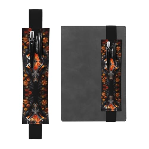 WZYCWB Schwarze Antilope mit Blumen bedruckter großer Kapazität PVC-Stifthalter + kreatives Tagebuch-Stifttaschen-Set mit Gummiband, Anti-Rutsch-Design von WZYCWB