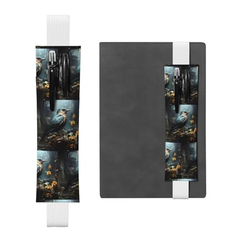 WZYCWB Schwarze Vogel- und Blumen-Tagebuch-Federmäppchen, PVC-Stifthalter und Stifthalter mit Gummibändern und Lesezeichen sind die beste Geschenkwahl. von WZYCWB