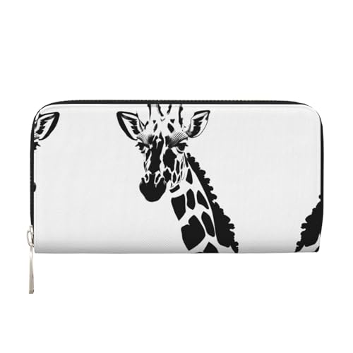 WZYCWB Schwarze und weiße Giraffe bedruckte Geldbörse mit Reißverschluss, perfekt für Reisen, Business und den Alltag. Hält Handys und Bargeld. von WZYCWB