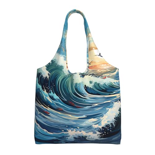 WZYCWB Segelboot-Tasche mit Möwen-Motiv, bedruckte einzelne Schultertasche, modische Canvas-Tasche, geeignet für den täglichen Gebrauch auf Reisen und zum Einkaufen von WZYCWB